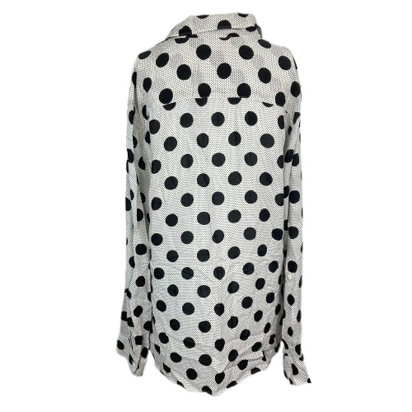 Foxcroft Shirt Womens Sz 12 Button Down Blouse Gray Black Polka Dots Lightweight - Picture 4 of 9